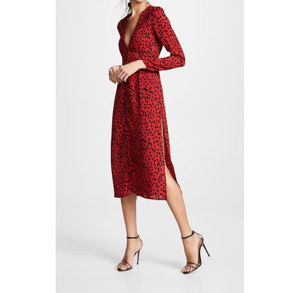 Red Leopard Crepe Midi Dress